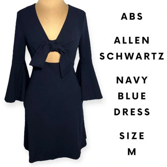 ABS Allen Schwartz Dresses & Skirts - ABS Allen Schwartz navy blue retro mod a line dress with bell sleeves bow cutout